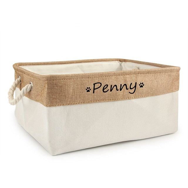 PAWsonalized Name Dog Toy Basket by Style's Bug - Style's Bug Beige / M 36X27X17cm