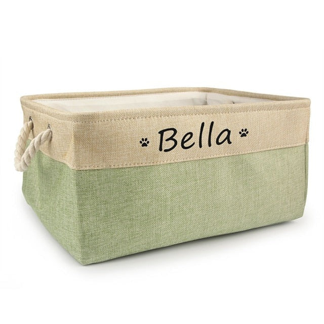 PAWsonalized Name Dog Toy Basket by Style's Bug - Style's Bug Green / S 31X21X12cm