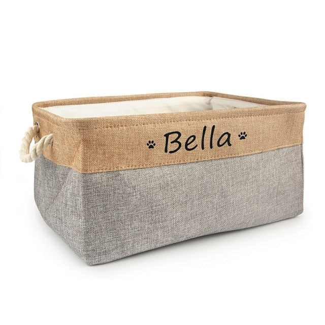 PAWsonalized Name Dog Toy Basket by Style's Bug - Style's Bug Gray / M 36X27X17cm