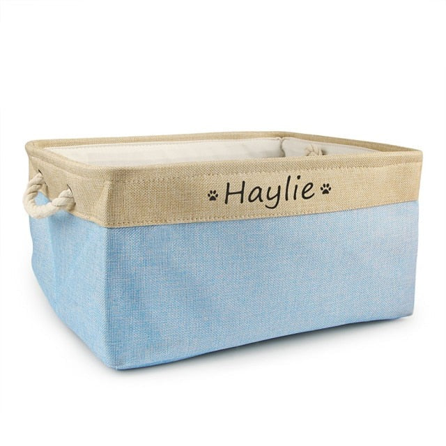 PAWsonalized Name Dog Toy Basket by Style's Bug - Style's Bug Light blue / S 31X21X12cm