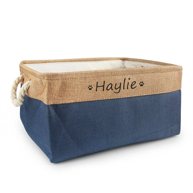 PAWsonalized Name Dog Toy Basket by Style's Bug - Style's Bug Dark blue / M 36X27X17cm