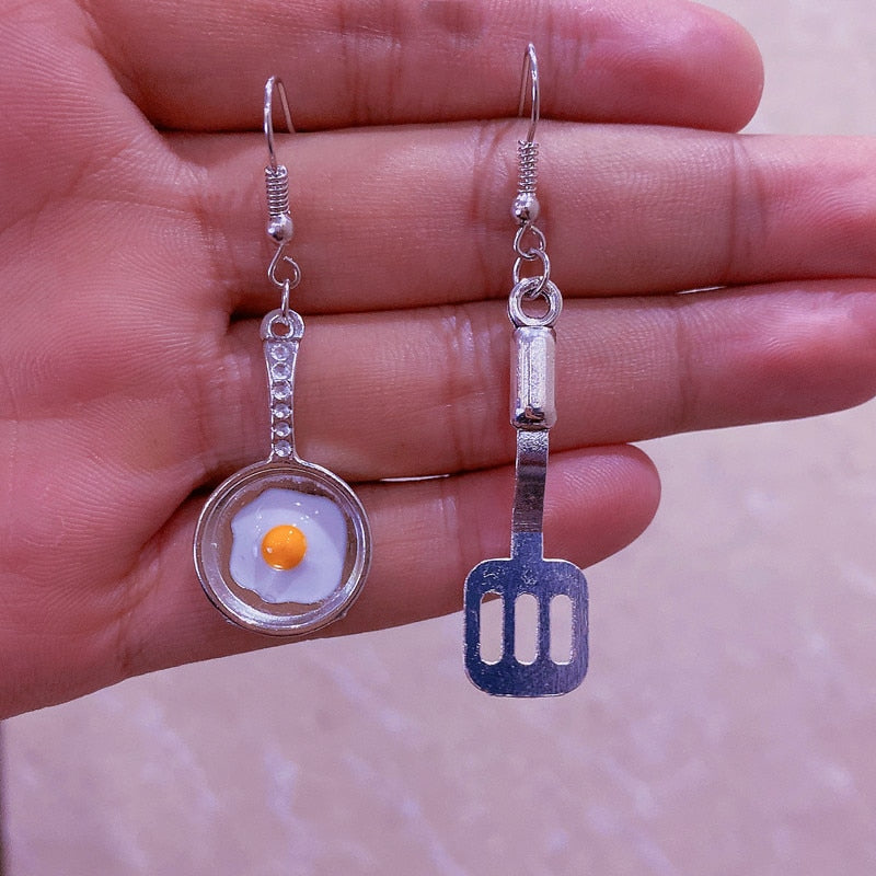 Shovel & Pan with a Fried egg earrings by Style's Bug (3 pairs pack) - Style's Bug
