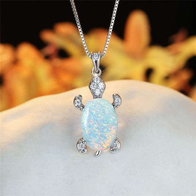 Sea Turtle Necklace by Style's Bug - Style's Bug White Opal