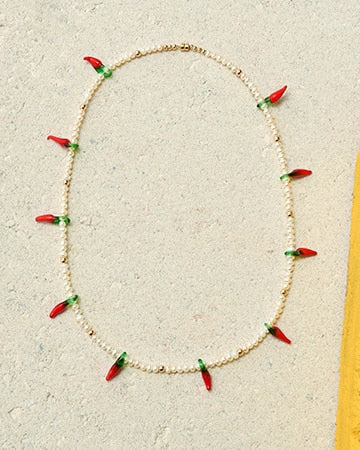 Chili necklaces by Style's Bug - Style's Bug Pearl chain + Small chilies