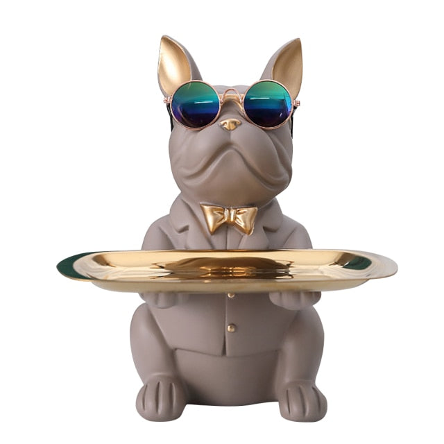 "Frenchie the waiter" Statue trays by Style's Bug - Style's Bug Sitting - Grey