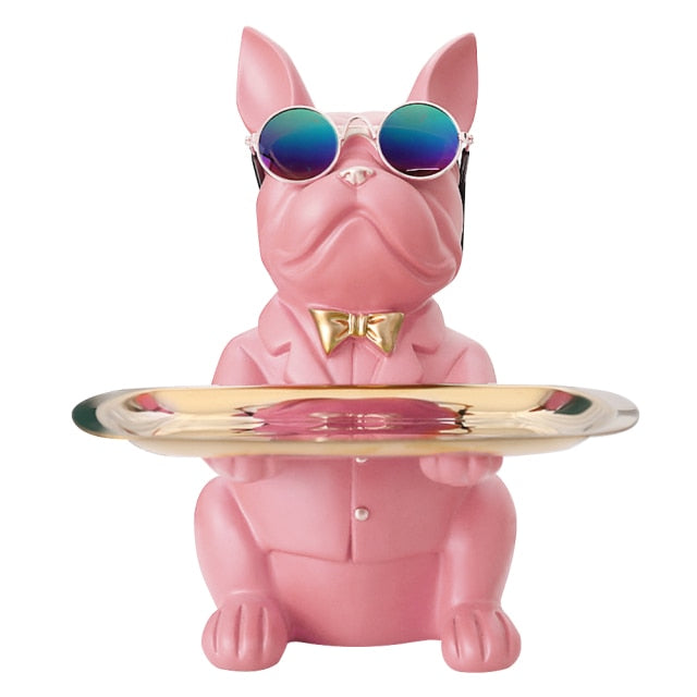 "Frenchie the waiter" Statue trays by Style's Bug - Style's Bug Sitting - Pink