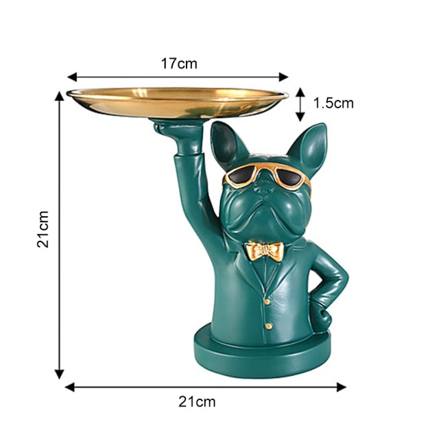"Frenchie the waiter" Statue trays by Style's Bug - Style's Bug Upper part + Cigar - Blue