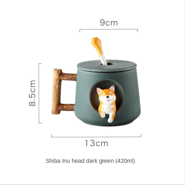 Shiba Inu mug by Style's Bug (Mug + Lid + Spoon) - Style's Bug Dark green