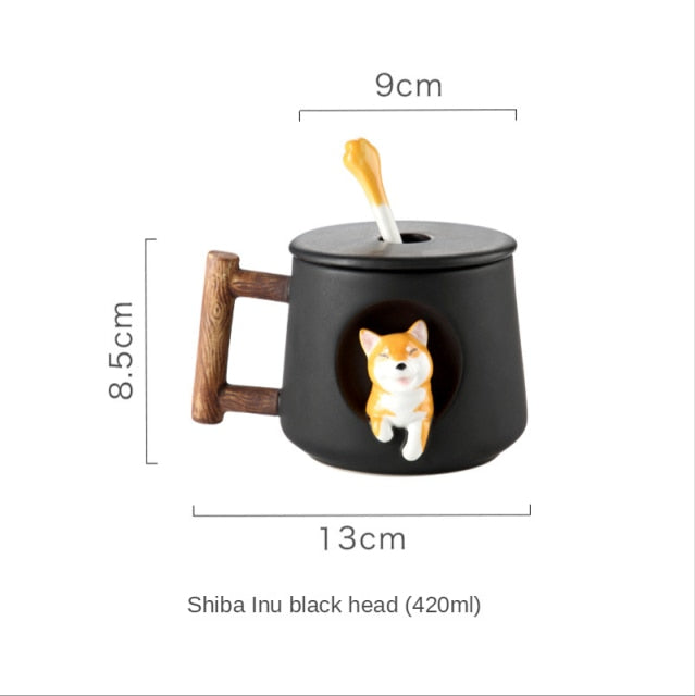 Shiba Inu mug by Style's Bug (Mug + Lid + Spoon) - Style's Bug Black