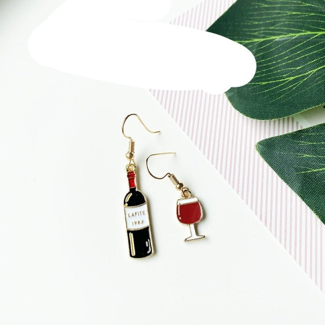 Wine earrings by Style's Bug (2 pairs pack) - Style's Bug Wine bottle + glass (Hook warrings)