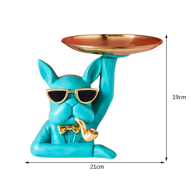 "Frenchie the waiter" Statue trays by Style's Bug - Style's Bug Upper part + Tobacco pipe - Blue