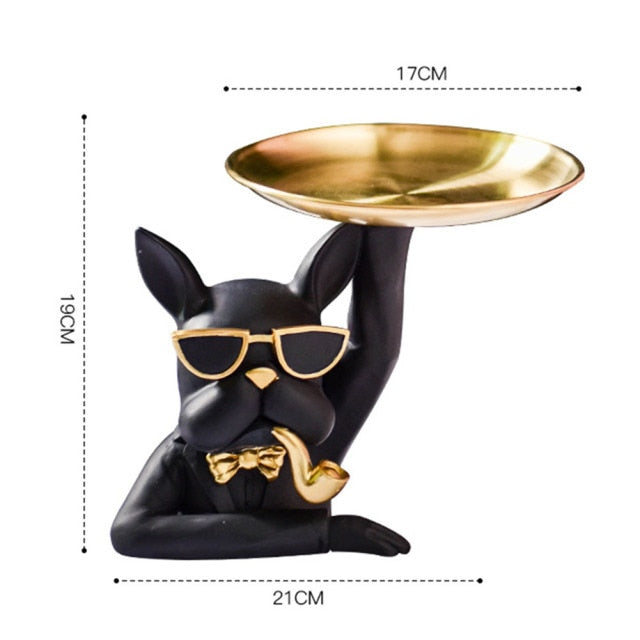 "Frenchie the waiter" Statue trays by Style's Bug - Style's Bug Upper part + Tobacco pipe - Black