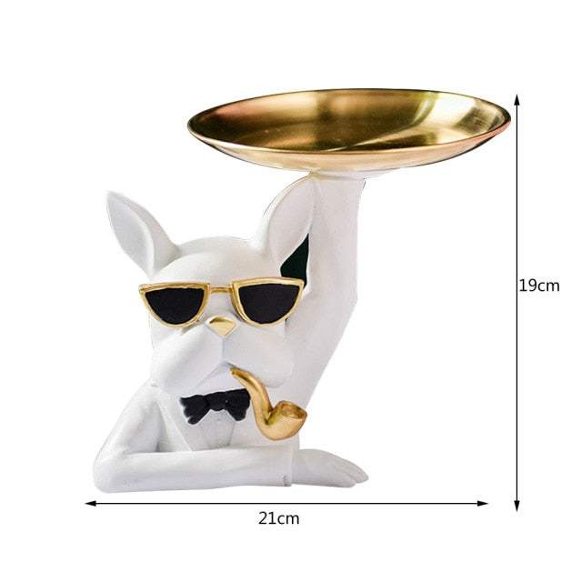 "Frenchie the waiter" Statue trays by Style's Bug - Style's Bug Upper part + Tobacco pipe - White