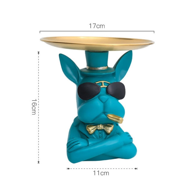 "Frenchie the waiter" Statue trays by Style's Bug - Style's Bug Crossed arms + Cigar - Blue