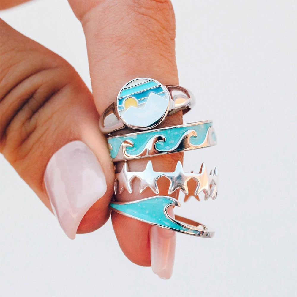 "Lady in the Ocean" ring set by Style's Bug (4pcs set) - Style's Bug