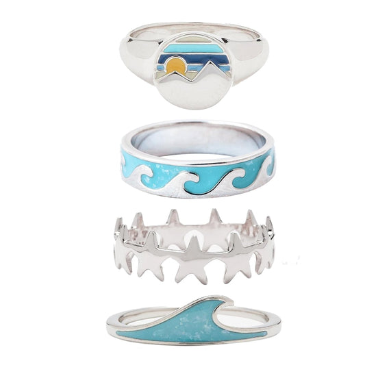 "Lady in the Ocean" ring set by Style's Bug (4pcs set) - Style's Bug