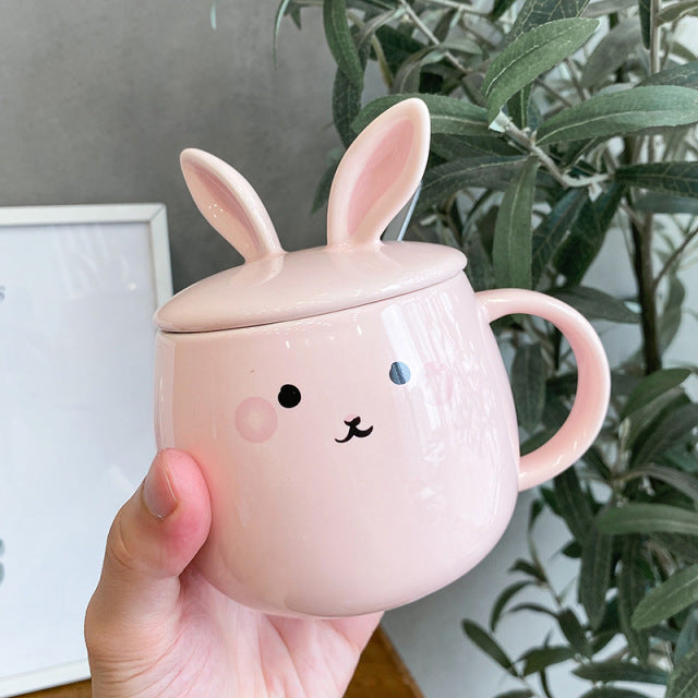 Rabbit eared mug with Lid + Spoon - Style's Bug Pink