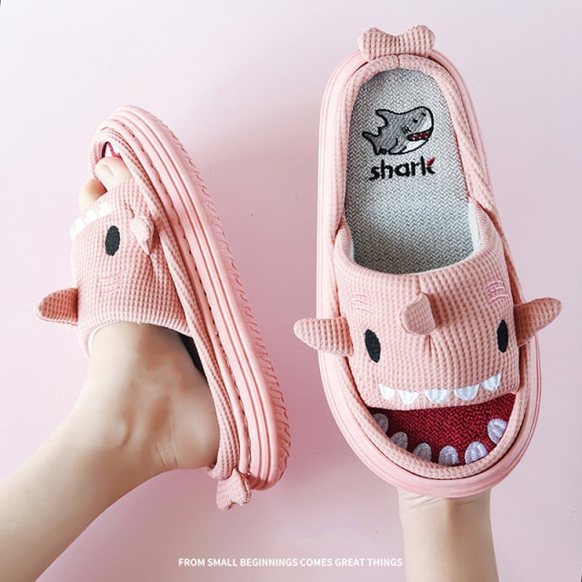 Thick sole Shark slippers by Style's Bug - Style's Bug Pink Shark / 36-37(foot 225mm)