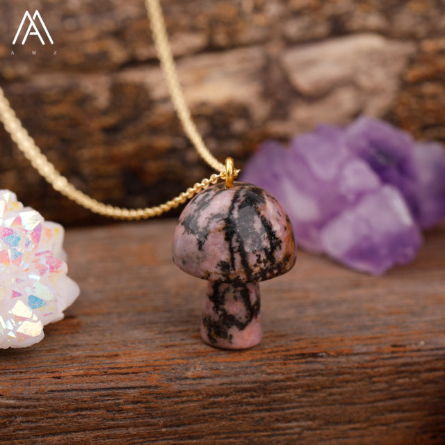 Healing Mushroom stone necklaces by Style's Bug - Style's Bug Rhodonite