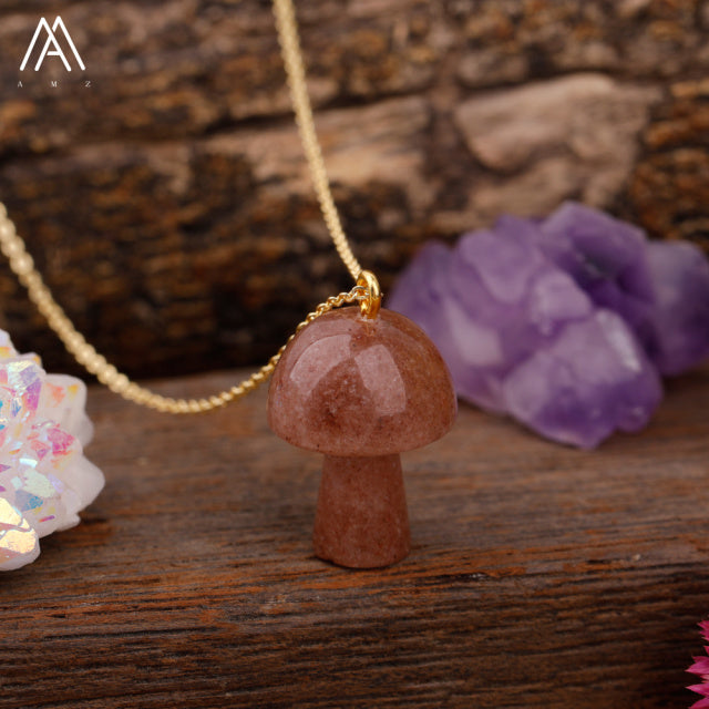 Healing Mushroom stone necklaces by Style's Bug - Style's Bug Strawberry Quartz