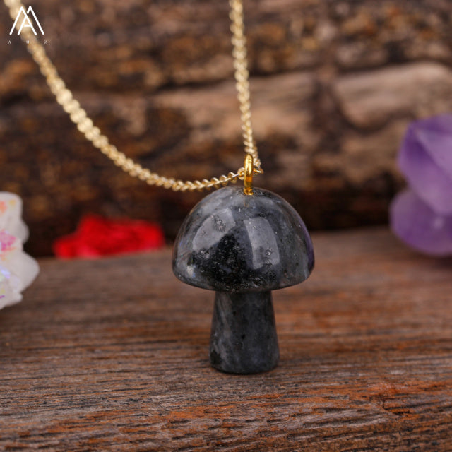 Healing Mushroom stone necklaces by Style's Bug - Style's Bug Black Labradorite