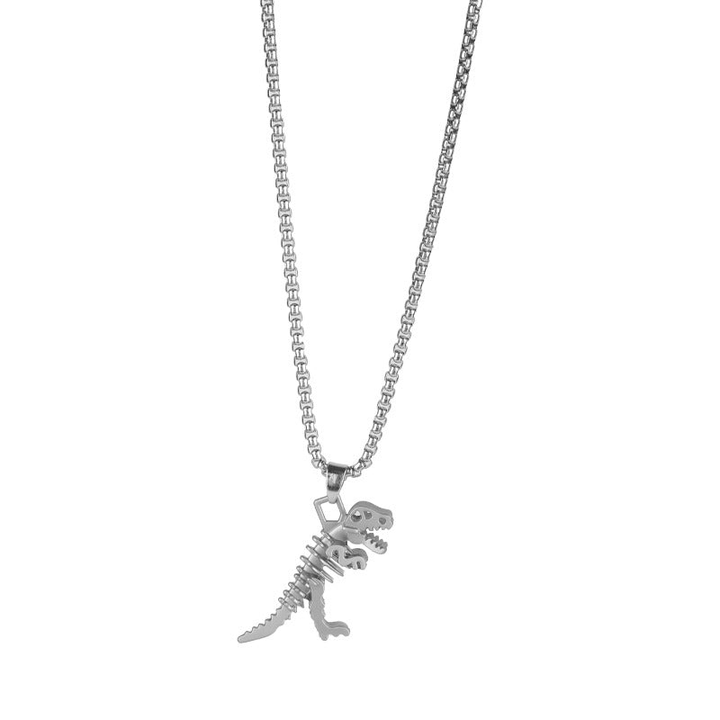 Skeleton Dinosaur Necklace - Style's Bug Dark Silver