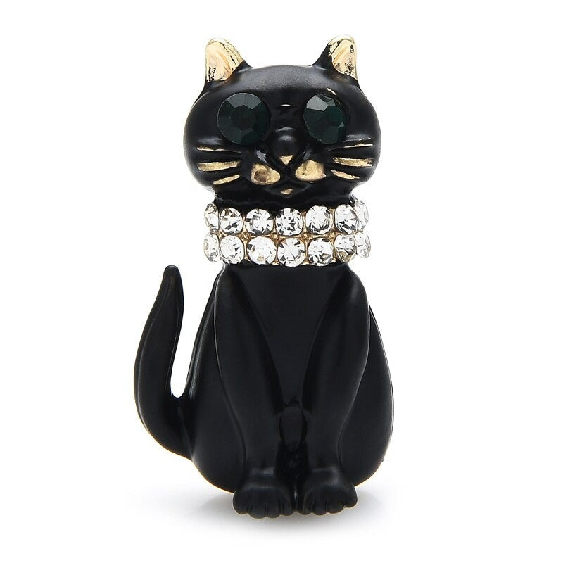 Artistic Black cat brooches - Style's Bug 2 x "Granny Cat with the necklace" brooches