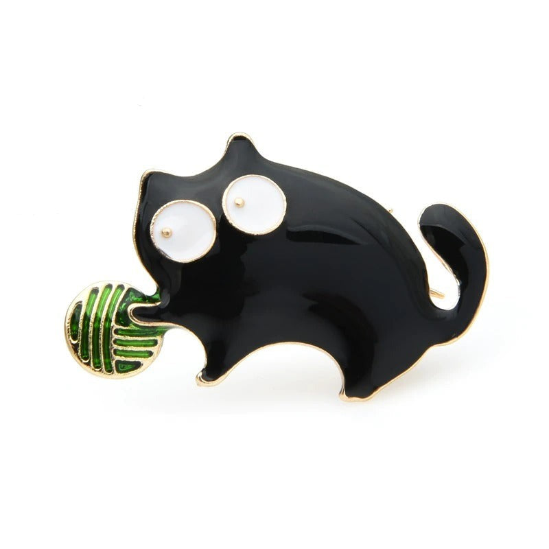 Artistic Black cat brooches - Style's Bug 2 x "Kitten with the Ball" brooches